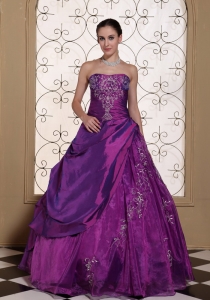 Modest Purple Quinceanera Dress For 2013 Taffeta and Organza With Embroidery
