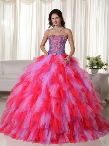 Multi-color Ball Gown Strapless Floor-length Tulle Appliques Quinceanera Dress