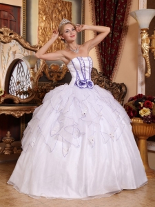 Simple White Quinceanera Dress Strapless Organza Beading Ball Gown