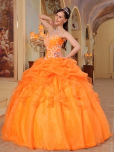Romantic Light Orange Quinceanera Dress Sweetheart Taffeta and Organza Appliques Ball Gown
