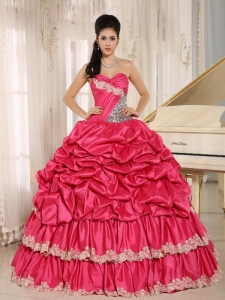 Hot Pink Beaded Appliques and Pick-ups Quinceanera Dress For Custom Made