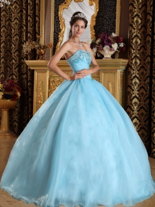 Beautiful Aqua Blue Quinceanera Dress Sweetheart Organza Beading Ball Gown