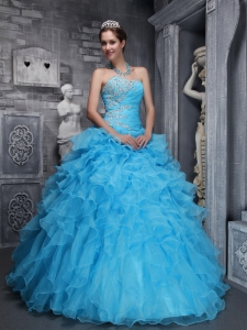 Beautiful Aqua Blue Quinceanera Dress Sweetheart Taffeta and Organza Beading and Appliques Ball Gown