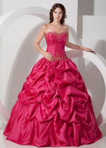 Beautiful Hot Pink Strapless Pick-ups Quinceanera Dress Taffeta Floor-length