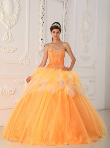 Beautiful Orange Quinceanera Dress Sweetheart Satin and Tulle Beading A-Line / Princess