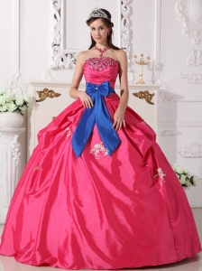 Discount Hot Pink Quinceanera Dress Strapless Taffeta Beading Ball Gown