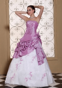 Hand Made Flowers Onside Embroidery With Beading Taffeta and Organza Dama Dresses for Quinceanera 2013