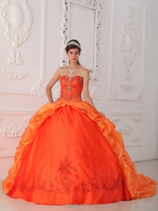 New Orange Red Quinceanera Dress Sweetheart Organza Beading and Appliques Ball Gown