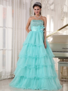 Popular Apple Green Quinceanera Dress Strapless Taffeta and Organza Beading A-line