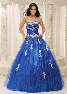 Royal Blue A-line Quinceanera Dress With Appliques Paillette Over Skirt Tulle In New Jersey