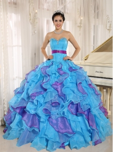 Stylish Multi-color Sweetheart Ruffles With Appliques 2015 Quinceanera Dress