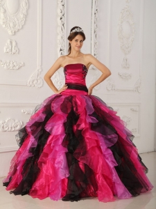 Wonderful Multi-color Quinceanera Dress Strapless Organza Appliques and Ruffles Ball Gown