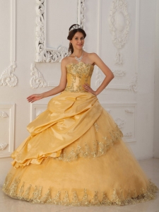 Beautiful Gold Quinceanera Dress Sweetheart Taffeta and Organza Beading A-Line