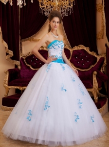 Best White Sweet 16 Dress Sweetheart Tulle Appliques A-line / Princess