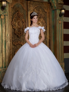 Discount White Sweet 16 Dress Off The Shoulder Organza Appliques Ball Gown