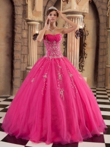 Exquisite Hot Pink Quinceanera Dress Organza Beading Ball Gown