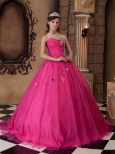 Impression Hot Pink Quinceanera Dress Sweetheart Organza Beading A-line