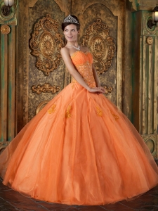 Orange Organza Sweetheart Floor-length Appliques Quinceanera Dress Under 200
