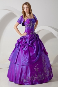 Purple Sweet 16 Dress A-line Embroidery Strapless Floor-length Taffeta