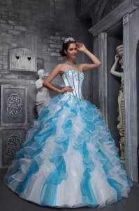 Sweet White and Sky Blue Quinceanera Dress Sweetheart Taffeta and Organza Appliques Ball Gown