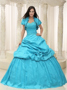 Teal Taffeta Sweetheart Appliques Lace Up For Quinceanera Dress