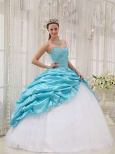 Affordable Aqua Blue Quinceanera Dress Sweetheart Taffeta and Tulle Beading Ball Gown