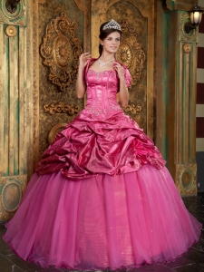 Classical Hot Pink Quinceanera Dress Sweetheart Taffeta and Organza Appliques Ball Gown