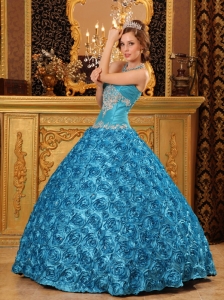 Classical Sky Blue Quinceanera Dress Sweetheart Fabric With Rolling Flowers Appliques Ball Gown