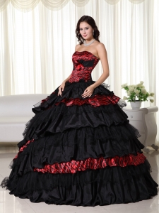 Exquisite Ball Gown Strapless Floor-length Leopard Ruffles Quinceanera Dress