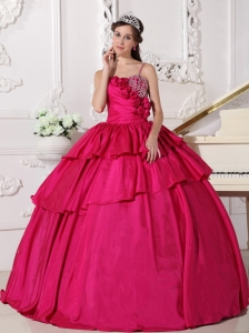 Gorgeous Hot Pink Quinceanera Dress Straps Taffeta Beading Ball Gown