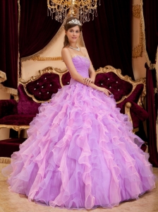 Inexpensive Lavender Quinceanera Dress Sweetheart Organza Beading Ball Gown