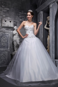 Lovely White Quinceanera Dress Sweetheart Taffeta and Tulle Beading A-Line / Princess