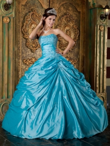 Modest Teal Quinceanera Dress Strapless Taffeta Appliques Ball Gown