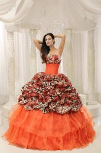 Organza Leopard Quinceanera Dress With Beaded Decorate