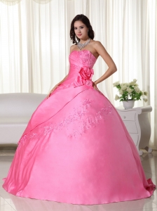 Pink Ball Gown Strapless Floor-length Taffeta Beading Quinceanera Dress