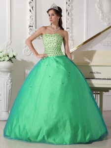 Sweet Green Quinceanera Dress Sweetheart Tulle Beading Ball Gown