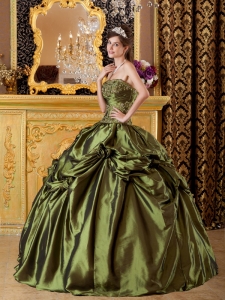 Brand New Olive Green Quinceanera Dress StraplessTaffeta Appliques Ball Gown