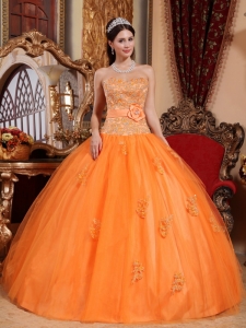 Classical Orange Quinceanera Dress Sweetheart Tulle Appliques Ball Gown