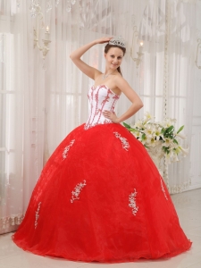 Classical White and Red Quinceanera Dress Sweetheart Taffeta and Organza Appliques Ball Gown