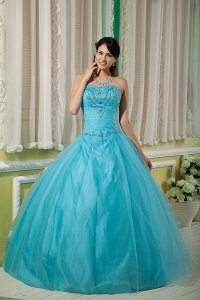 Custom Made Teal Ball Gown Sweetheart 15 Quinceanera Dress Tulle Beading Floor-length