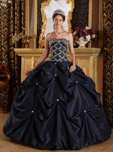 Popular Black Quinceanera Dress Strapless Beading Taffeta Ball Gown