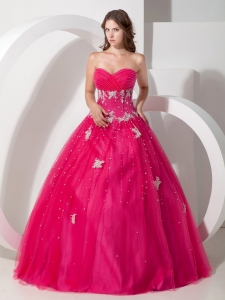 Pretty Hot Pink Sweetheart Quinceanera Dress with Appliques and Beading