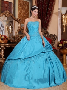 Romantic Teal Quinceanera Dress Strapless Taffeta Beading Ball Gown Quinceanera Dress