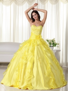 Yellow Ball Gown Sweetheart Floor-length Taffeta Embroidery Quinceanera Dress