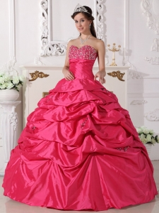 Discount Hot Pink Quinceanera Dress Sweetheart Taffeta Beading Ball Gown