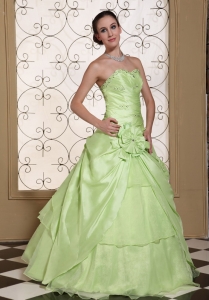 Beaded Decorate Bust Sweet Quinceanera Dress For 2013 Yellow Green Taffeta and Organza Gown