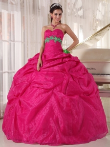 Beautiful Hot Pink Quinceanera Dress Sweetheart Organza Appliques Ball Gown