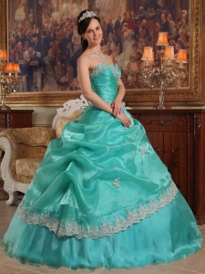 Brand New Turquoise Quinceanera Dress Sweetheart Appliques Organza Ball Gown