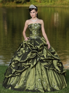 Custom Size Strapless Quinceanera Dress Beaded Decorate With Olive Green