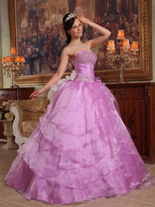 Discount Lavender Quinceanera Dress Strapless Organza Beading Ball Gown